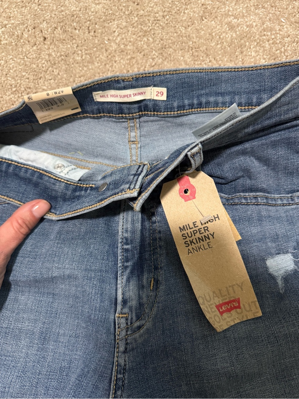 Levi's 29 Stretchy Blue Mile High Super Skinny Ankle Jeans Distressed - Picture 4 of 6